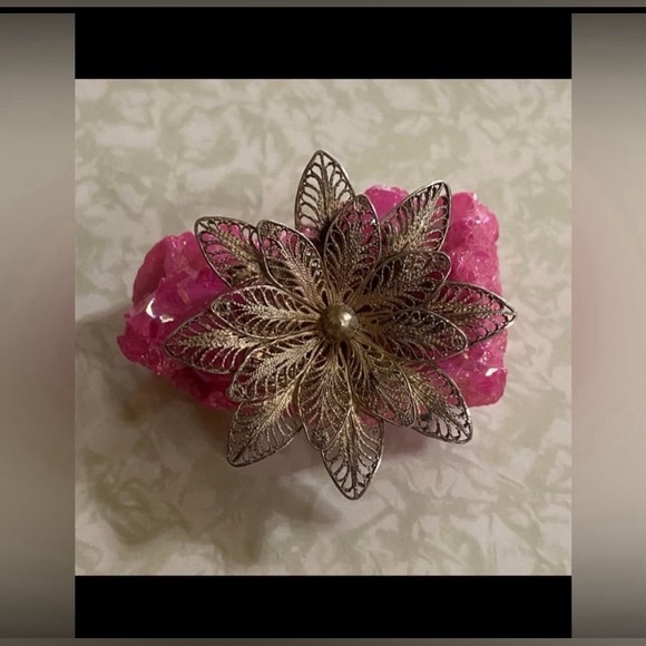 Vintage Silver Filigree Flower Brooch #6620 - Picture 6 of 6